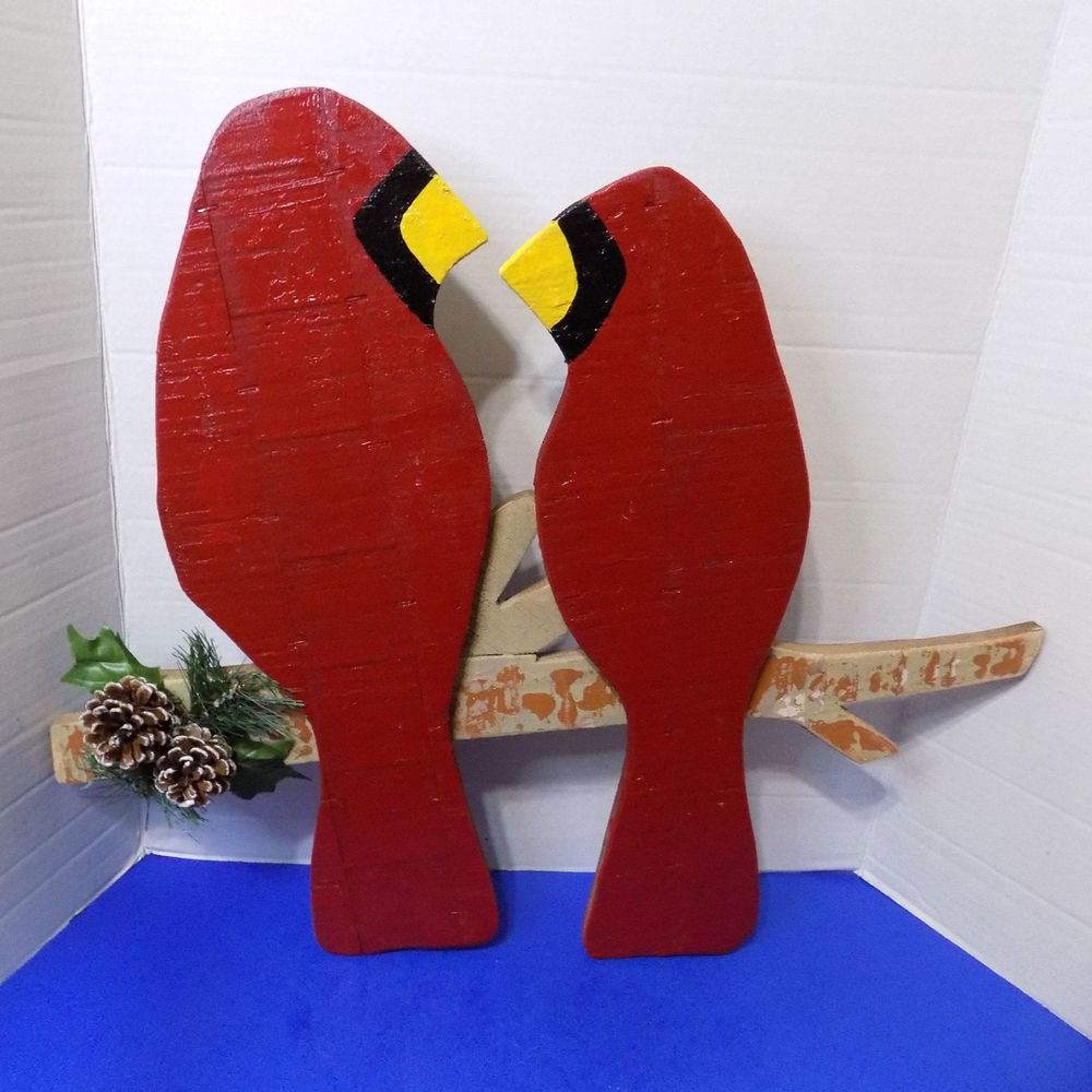 NEW Christmas Wood Red Cardinals Birds Rustic Home Decor Holiday Winter